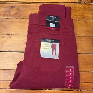 Nine West Heidi Pull-On Skinny Jeans Womens 14 Cabernet Yoga‎ Stretch Twill NEW